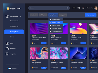 NFT Marketplace abstract clean ui crypto dark darkmode design illustration marketplace mobile mobile ui nft nftui ui ui ux ui design uidesign web