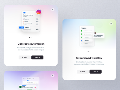 Desktop onboarding screens app app design cards design desktop modal dialog gradient influencer marketing mobile ui onboard onboarding onboarding flow onboarding screens onboarding ui pop up popover ui ux walkthrough welcome screen