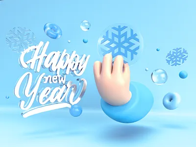 Happy new year 3d christmas hand happynewyear merry christmas render snow