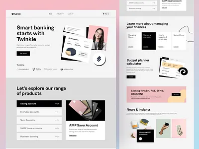 Twinkle- Finance Website Landing Page bank banking card clean ui concept credit card earning fintech fintech website lanndingpage minimalist money management payment redesign web web design website