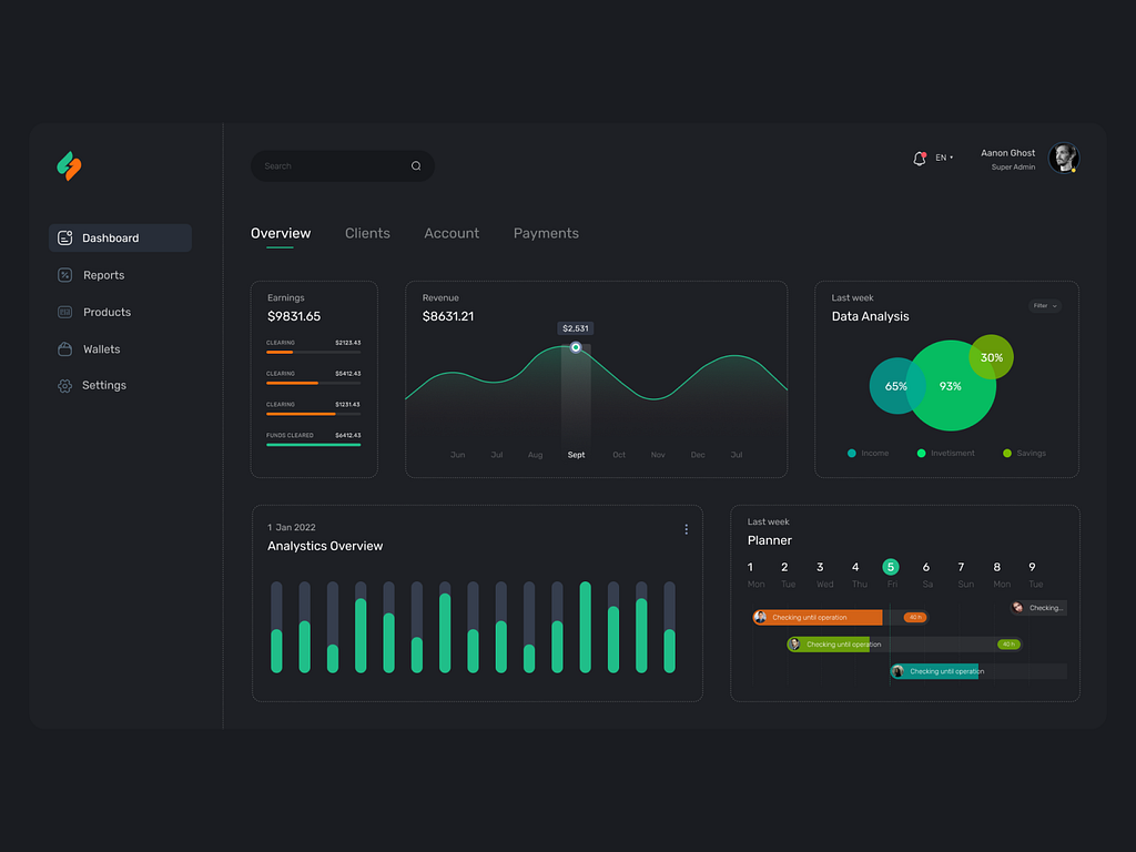 다크 UI 디자인 예시