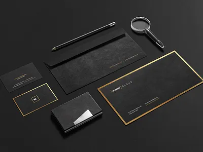 Premium Stationery Branding Mockup black brand brand stationery branding business card corporate corporate identity documents foil identity logo design luxury mockup photo premium presentation professional psd showcase stationery