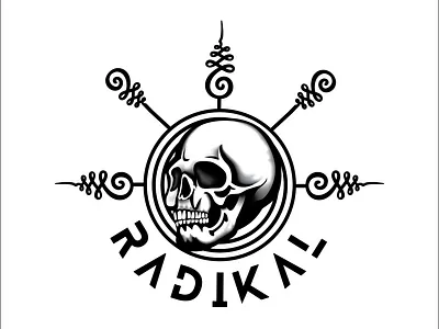Radikal Boutique Logo black black and white branding clean creative design digital graphic design grayscale illustration logo simple skull tattoo typo typography vector white