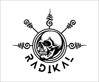 Radikal Boutique Logo black black and white branding clean creative design digital graphic design grayscale illustration logo simple skull tattoo typo typography vector white