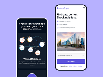 MetaEdge Mobile Designs b2b data center landing page metaedge mobile mobile app rango.design rangodesign saas startup branding ui uxui visual design website website design