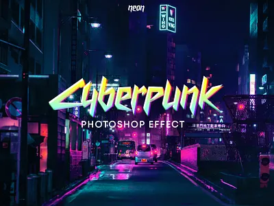 Cyberpunk Photoshop Effect banner inspirations city cyberpunk design digital art drawing effects futuristic graphic design illustration photo manipulation photoshop art pink social media banner vector