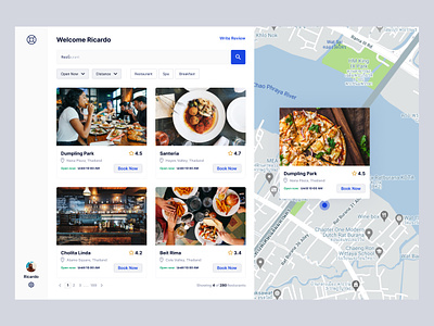 Restaurant Listings Dashboard dashboard designer listing maps restaurant search shohag ui user-experience ux