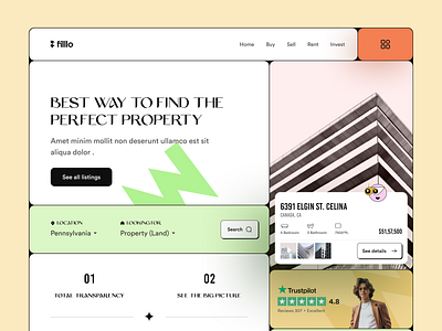 Real Estate Web buy house design filllo land landing page minimal design property property business property management property website real estate real estate agency real estate ui ui user interface ux web web design web header website