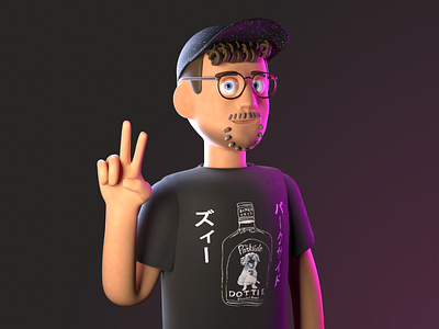 Justin 3d 3dart beard c4d cap character face glasses hands hat illustration lighting octane peace stubble stylized tshirt