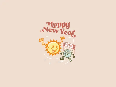 Happy new year 2022 character earth illustration new year planet run sport sun ui vector
