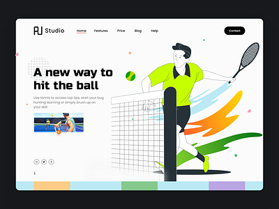 Tennis Tips & Tricks Landing Page course creative design game ui header exploration interface landing page rackethitting service design sport sport design table tannis tennis tennis ball tennis man uiux website website desig