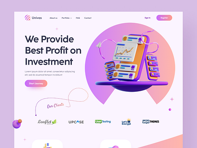 Univas - Website Design 3d creative design figma graphic home page illustration investment kitket landing page logo minimal money invest template ui user interface ux web web template website