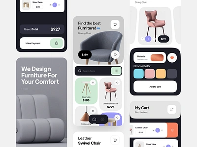 Furniture Mobile App architecture chair comfort e shop ecommerce furniture homedecor ikea interior design kitchen living room marketplace minimalist design mobile app online store product design sofa table ui design ui ux