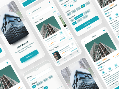 Real Estate App apartment app branding clean design home hotel house mobile mobile design real estate rent ui
