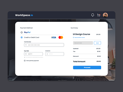 WorkSpace.Io - Checkout Payment UI app branding checkout credit card dailyui02 design graphic design illustration logo mobile ui ux vector website workspace.io