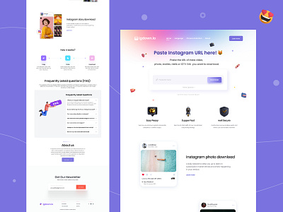 📁Instagram media file downloader figma instagram downloader landing page modern web ui one page web ui uiux ux web ui website design xd
