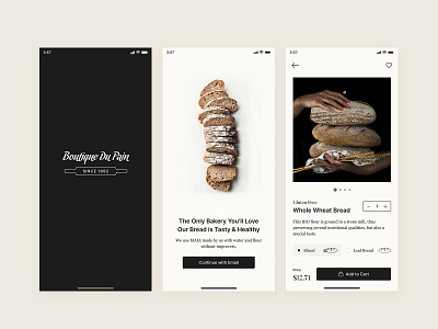 Boutique du Pain - Mobile Freebie bakery black bread clean loaf logo minimalism mobile typography ui ux