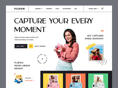 Fujifilm Instax - Product Landing Page camera cartoon colorful ecommerce fujifilm homepage instax camera instax mini kids landing page lens minion mockup photo photo frame photographer shoot web design website website design