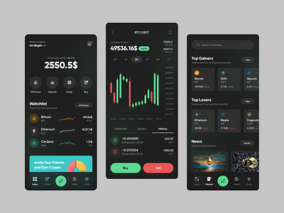 Crypto Exchange App - Part 2 app app design bitcoin crypto crypto app dark dark mode ethereum exchange minimal night mode pricechart tradingview ui uidesign wallet wallet app