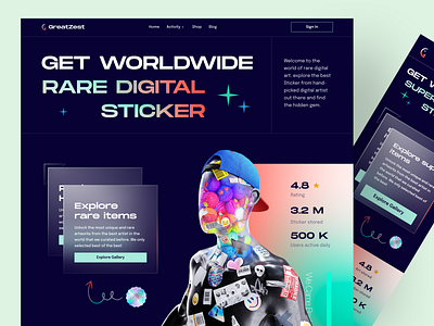 NFT Landing Page Website 2022 app designer art crypto art digital digital sticker happy new year interface landing page minimal modern nft nftart sticker ui ui design website