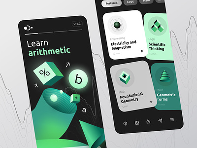 Educational App - Concept app cards courses creative dark theme design education gamification illustration learning minimalsitic shapes ui ux