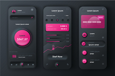 Finance Neumorphic Mobile App UI Kit account bank branding commerce design designposter graphic design gui illustration login mobile neomorphism neumorphic pay payment signup skeuomorphic ui uikits vector