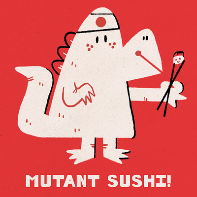 Vintage Godzilla Illustration cartoon character characterdesign children dinosaur godzilla illustration midcentury procreate retro sushi vintage