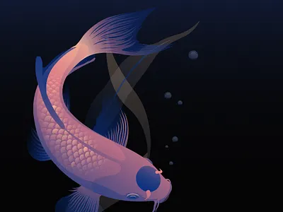 Koi II - NFT Art art black blue contrast details digital art fish flat design koi light nft nft art nft artist nft community pink vector vector illustration yellow