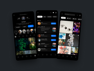 Instagram Concept Redesign #04 app clean concept creative dark dark mode dark theme design instagram minimal modern product design redesign ui user interface