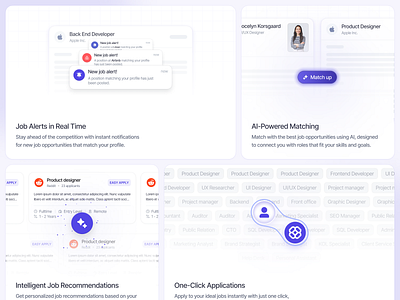 Find Job Saas Landing Marketing Website: Features Bento Card artificial intelligence bento bento card component dashboard design feature job job finder landing page marketing product design saas ui ui component illustration uiux web app web app saas web design website