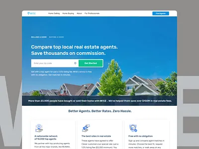Wise: Real Estate Agency Website agency agency landing page agents architecture building comission digital marketing home buying home selling house housing market landing page low commission property property website real estate residence uxui web design zip code