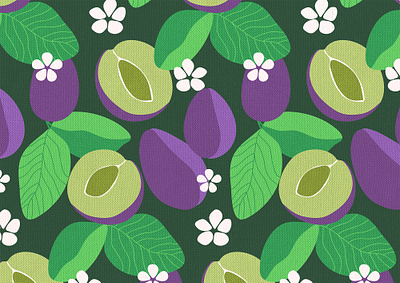 Plums pattern dark green drawing flowers leafs plums purple