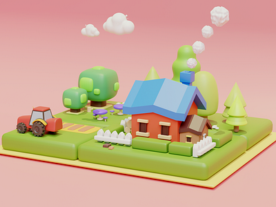 Village 3D Scene 3d 3d farmland 3d scene 3d village scene 3d villange farmland scene village