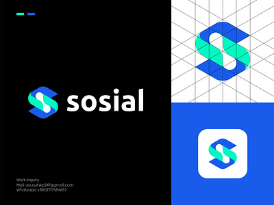 Sosial Logo Design | Modern S+Infinity/Connect Logo Exploration brand identity brand mark branding connect flat icon infinity letter logo logo logo design logo designer logos logotype mark minimalist logo modern logo monogram s logo symbol typography