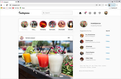 Replica of instagram webpage on chrome design ui ux web