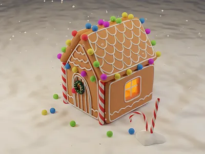 Gingerbread House 3d 3drendering blender blender3d candy canes christmas decorations cycles gingerbread gingerbread house modeling polygon runaway snow sweets