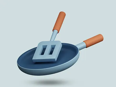 3D frying pan and spatula icon 3d app clean cute graphic design modern simple ui ux