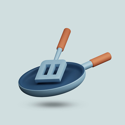 3D frying pan and spatula icon 3d app clean cute graphic design modern simple ui ux