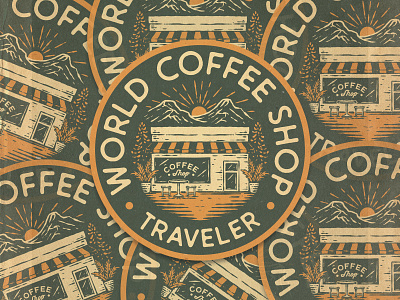 World Coffee Shop Traveler Sticker Design branding coffeshop logo vinta vintage badge vintage logo