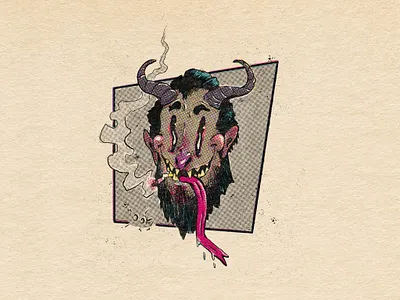 Krampus cartoon comic art design halftone illustration krampus procreate retro vintage