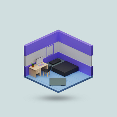 Minimalist cute isometric room3d rendering 3d clean cute graphic design isometric modern room