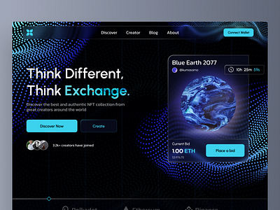 NFT Marketplace Website - Desktop 3d blockchain clean crypto cryptocurrency dark mode ethereum fintech gradient minimal modern nft ui ux web web design website