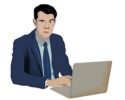 Businessman using laptop vector 2d character businessman character character design design graphic design illustration illustrator thinking using laptop