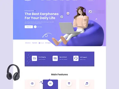 Headphone landing page clean design headphone headphones landing page minimalist modern music online shop product shop simple ui ui design uni unique webdesign