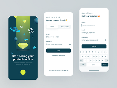 Online Sales - Mobile App 3d 3d design 3d illustration clean graphic design green illustration login online sales registration sign in sign up u ui ui design ui ux ux ux design yellow