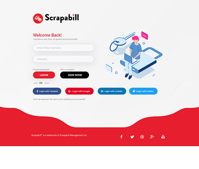 Scrapabill Login Page Design adobexd app branding design graphic design icon illustration loginpage logo minimal typography ui ux vector web webdesign