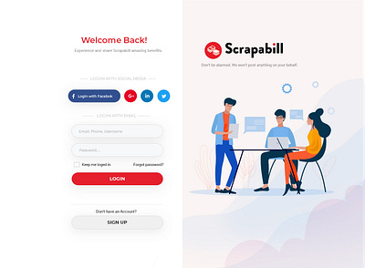 Scrapabill Login Page Design app branding design illustration logo typography ui ux