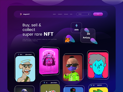 NFT Marketplace app design illustration nft ui