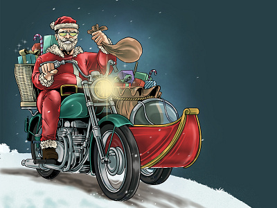 Santa Riding Motorcycle branding christmas copper design flat illustration flatdesign gift graphicdesign holiday illustration motorcycle newyear photoshop procreate rider riding santa santaclaus snow winter