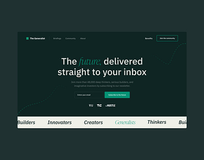 The Generalist - Home explorations community design hero design home page home page hero tech the generalist web web design webflow website website design